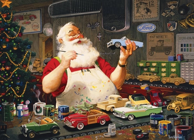 Puzzel COBBLE HILL De Kerstman verft autootjes 1000 stukjes