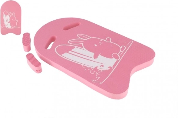 Kinder-zwemplank met konijntje, roze foam 23,5 × 41 cm met handgrepen