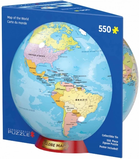 Puzzel Wereldkaart 550 stukjes in metalen doosje
