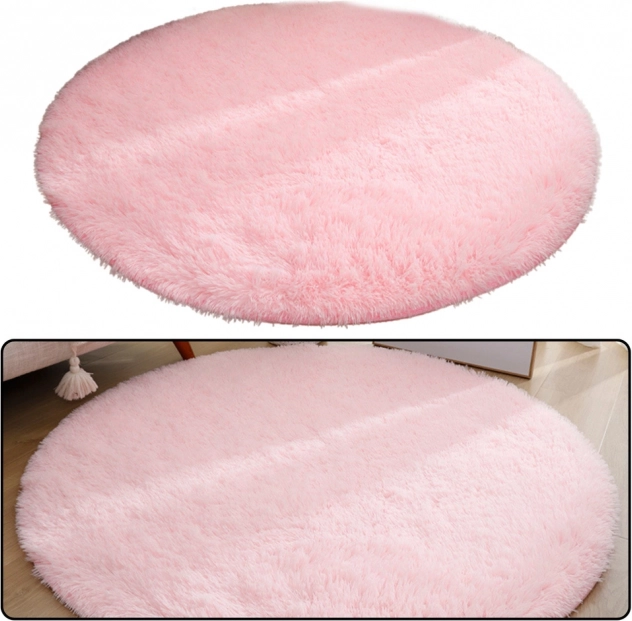 Pluchen zachte ronde antislipmat lichtroze 122 cm