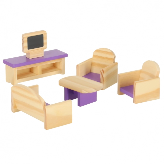 Houten meubels voor poppenhuis paars