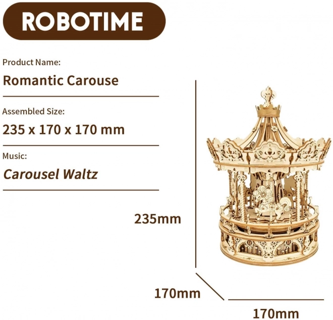 Carrousel met paarden - muziekdoosje - 3D houten bouwpakket