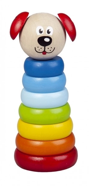 Houten piramide met een hondje