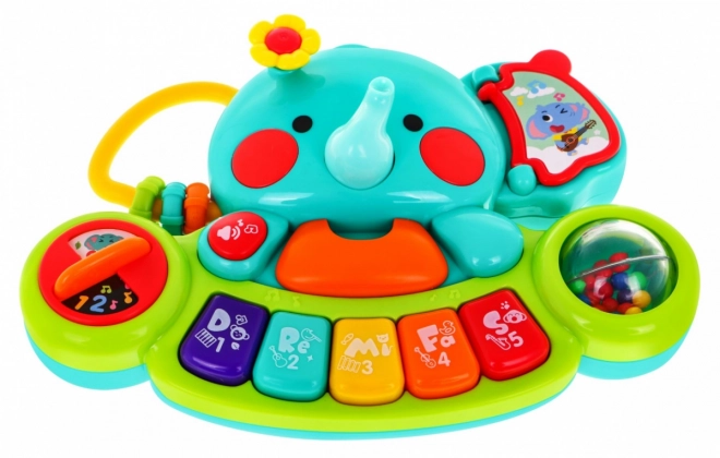 Interactieve olifant met mini piano voor kinderen vanaf 6m+ Muziekspeeltje en rammelaar