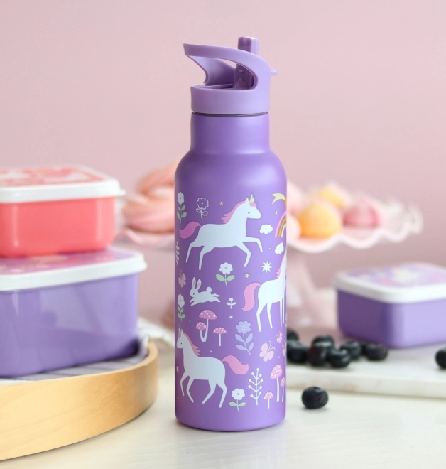 A Little Lovely Company Roestvrijstalen Drinkfles 500 ml – Eenhoorns en regenboog