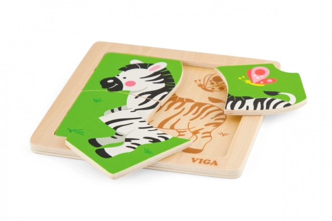 Houten puzzel 4 stukjes- zebra