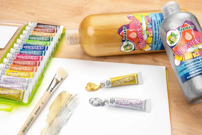 Tempera Jolly - 12 kleuren + zilver en goud