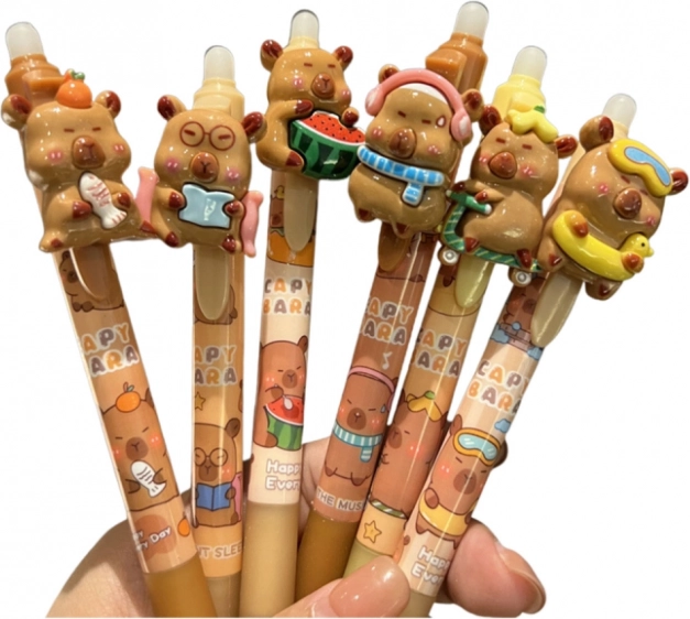 Automatische wisbare pen met 3D capibara, blauwe inkt