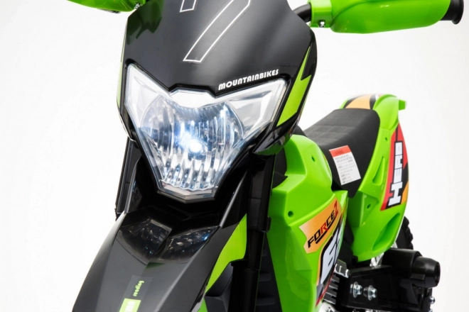 Elektrische crossmotor voor kinderen op accu – groen, met zijwieltjes en LED-verlichting