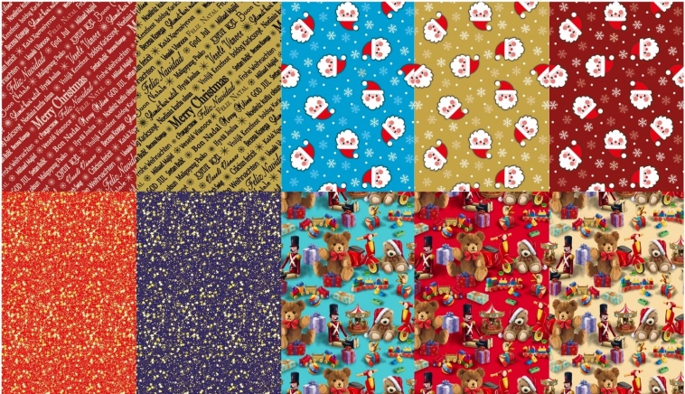Inpakpapier voor Kerst – mix van motieven