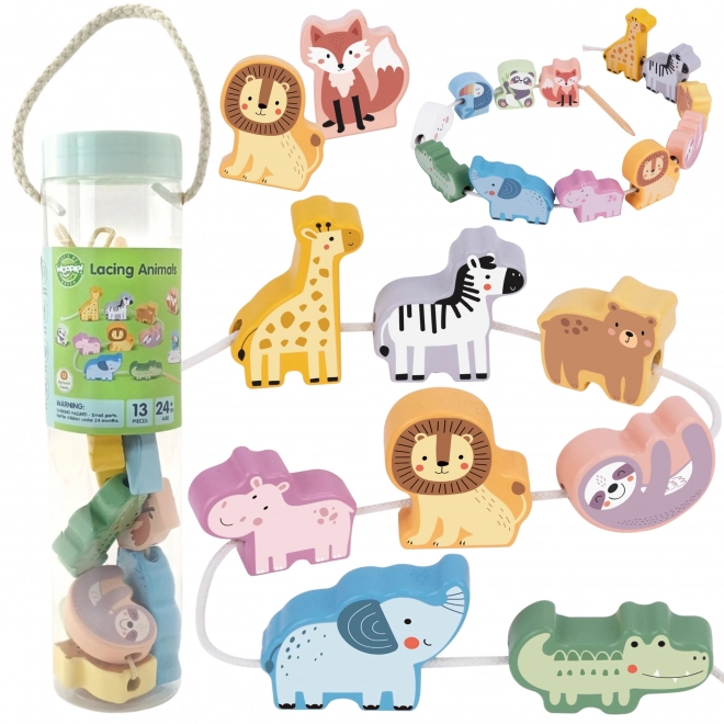 WOOPIE GREEN houten rijgspeelset ZOO Montessori 13 stuks