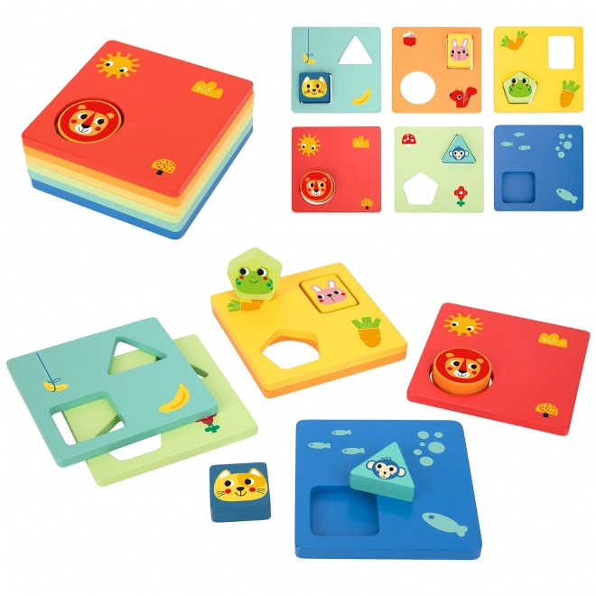 Montessori puzzel vormen en kleuren met dierfiguren
