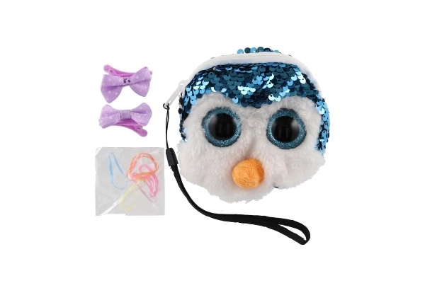 Meisjes stoffen portemonnee dier met pailletten en haaraccessoires
