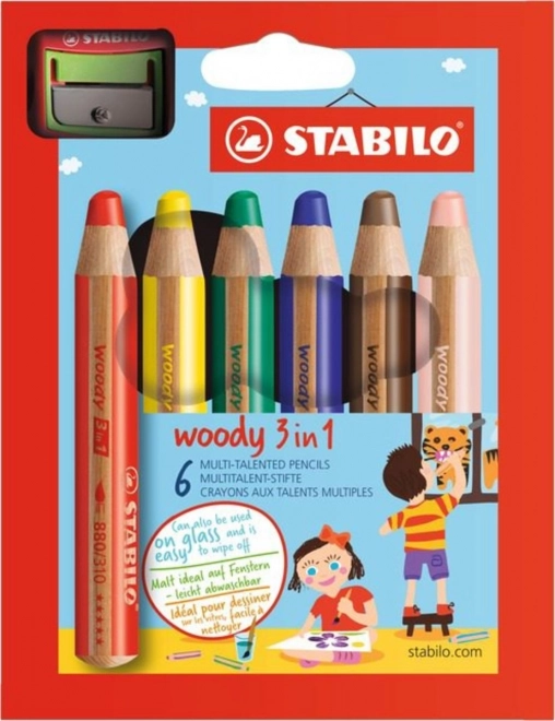 STABILO Set van 6 potloden 3-in-1 met puntenslijper