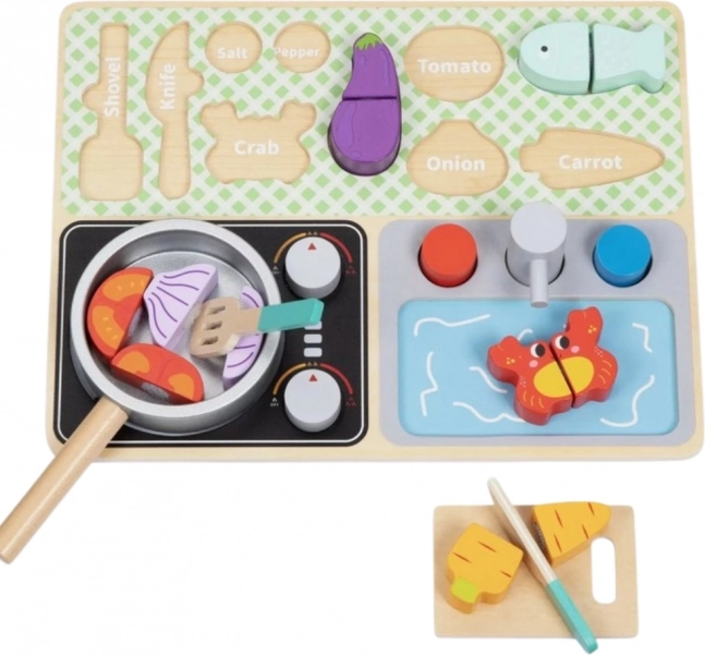 Houten keukentje met accessoires voor de kleine chef