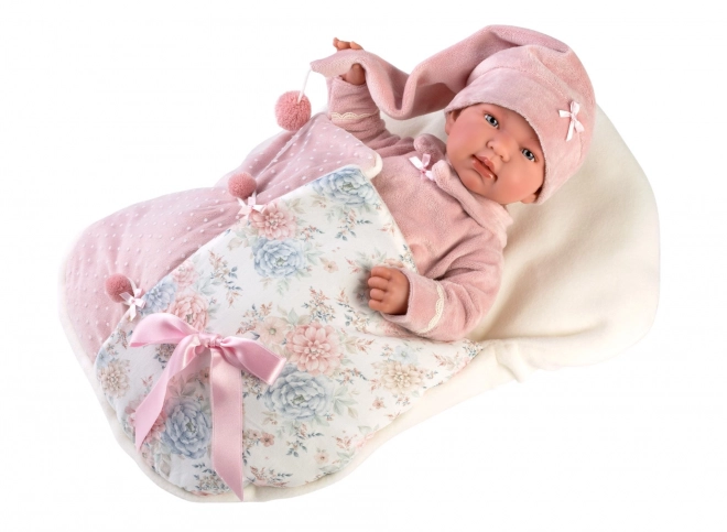Llorens 84450 NEW BORN - realistische babypop met geluiden en zacht stoffen lichaam - 44 cm