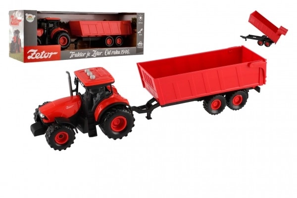 Rode Zetor tractor met aanhanger met geluidseffecten en lichteffecten - 36 cm