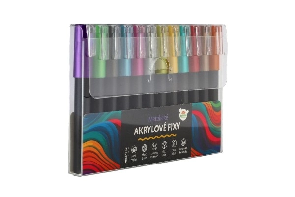 Fixy acryl metallic 12st ook voor keramiek, glas, stenen, punt 4mm in blisterverpakking 18,5x12cm
