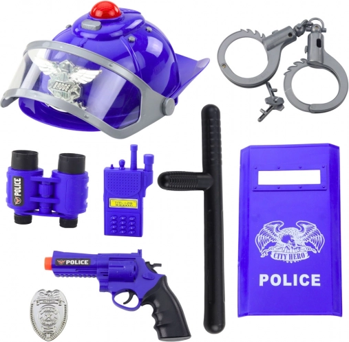 politieset voor kinderen – helm, pistool, handboeien en accessoires, 9-delig