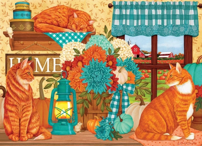 Puzzel Katten in Pompoenkleur 500 Stukjes