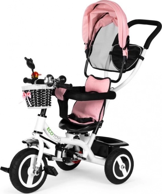 ECOTOYS Driewieler met dak en stuurstang roze