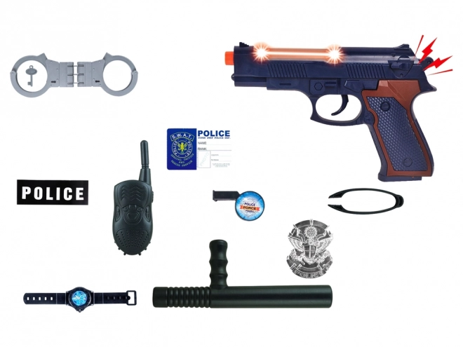 Grote politie set met geluidse handboeien Badge