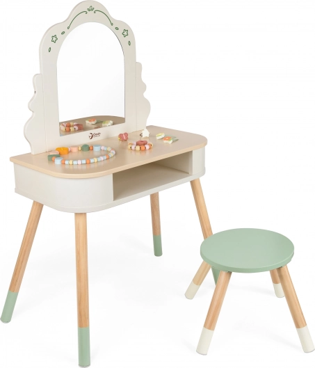 Houten kaptafel met Rond Spiegel en Accessoires Pastel Classic World