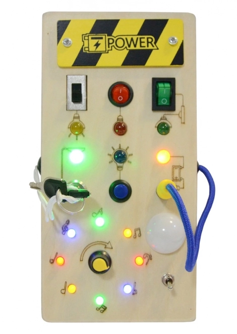 Houten interactieve plank met LED-lichten voor kinderen