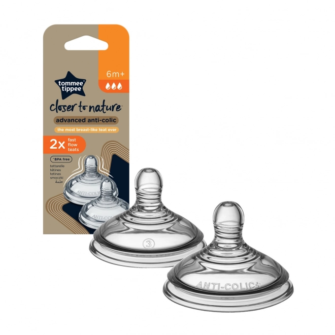 Vervangende spenen met snelle doorstroming 6+, 2 stuks