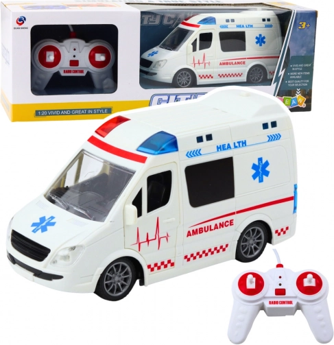 Reddingsambulance met afstandsbediening met lichten en geluiden 1:20 wit