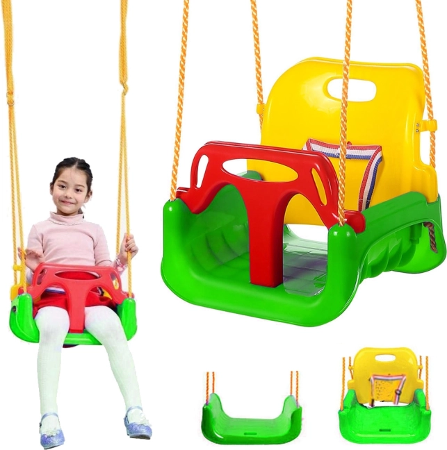 Kinder tuin-schommel 3-in-1 met verstelbare rugleuning, groen