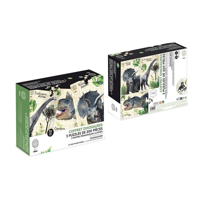 Vilac set van drie puzzels met dinosaurussen
