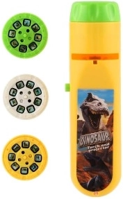 Projectie van dinosaurussen op muur en plafond
