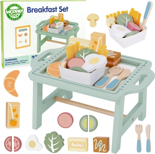 Woopie Green Ontbijtset met Dienblad en Houten Accessoires Pastel