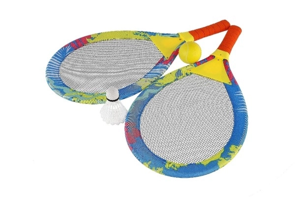 Kleurrijke strandspeelset met racket, bal en shuttle