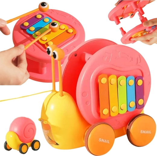 WOOPIE trekslak 4-in-1 met xylofoon, tandwielen en lanceerautootje