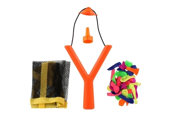Katapult met waterbommen/ballonnen 36 stuks kunststof 14x19cm 2 kleuren in zakje