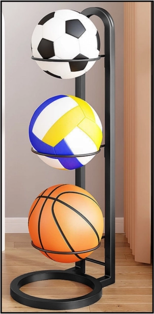 Metalen standaard voor ballen met 3 niveaus zwart