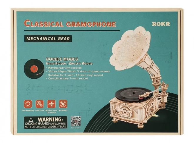 RoboTime 3D houten mechanische puzzel Grammofoon (handmatige aandrijving)