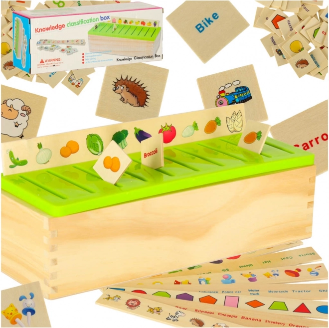 Houten educatieve sorter – koppel afbeeldingen en vormen