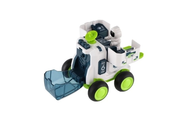Auto ruimtevaart plastic 8x9cm op traagheidsmotor 2 kleuren