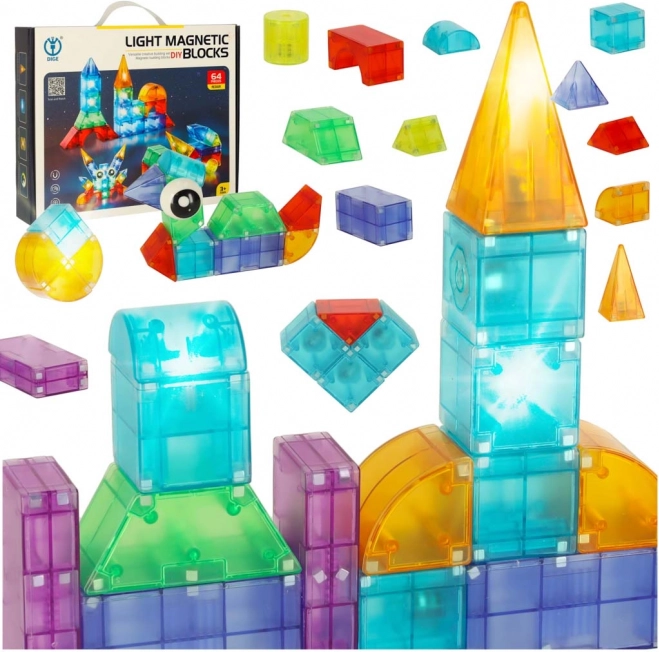 Magnetische bouwstenen met lichtelementen 3D figuren – 64 onderdelen