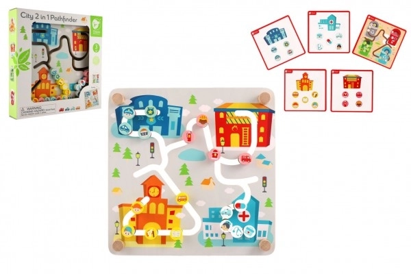 Inlegpuzzel/educatieve doolhof Stad/Recycling 2-in-1 houten 30x30cm in doos 32x32x6cm