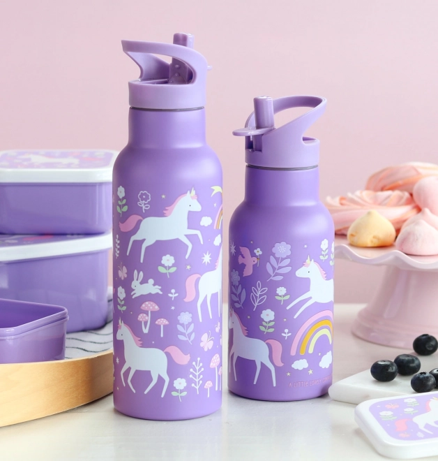 A Little Lovely Company Roestvrijstalen Drinkfles 500 ml – Eenhoorns en regenboog