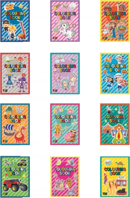 Boek met vrolijke kleurplaten voor kinderen met 12 motieven