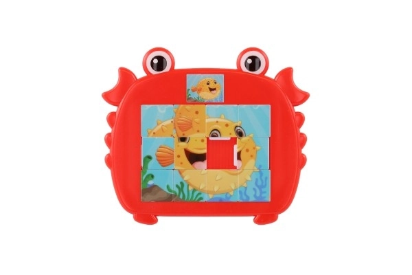 Dierlijke schuifpuzzel plastic 12,5x11cm 4 kleuren op kaart