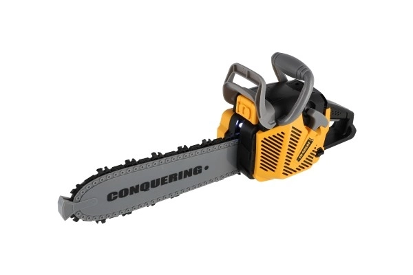 Motorzaag kettingzaag speelgoed plastic 42cm op batterijen met geluid met licht in doos 43x19x10cm
