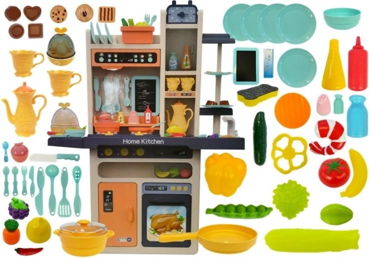 kinderkeukentje met accessoires en etenswaren, oranje