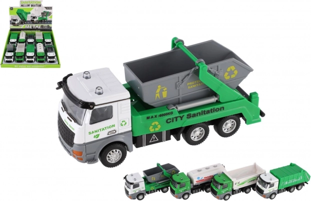 Stadsreinigingsdienstauto metaal/plastic 14 cm met terugtrekmechanisme