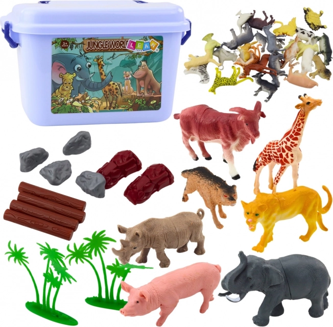 Set van 58 figuren van Wilde en Huisdieren met Koffer
